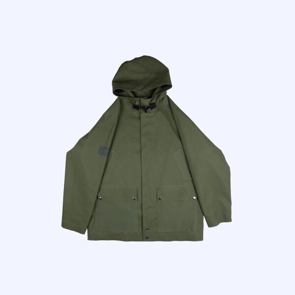 Front-View-Of-Green-Waterproof-Rain-Parka-By-Rainford-Apparel