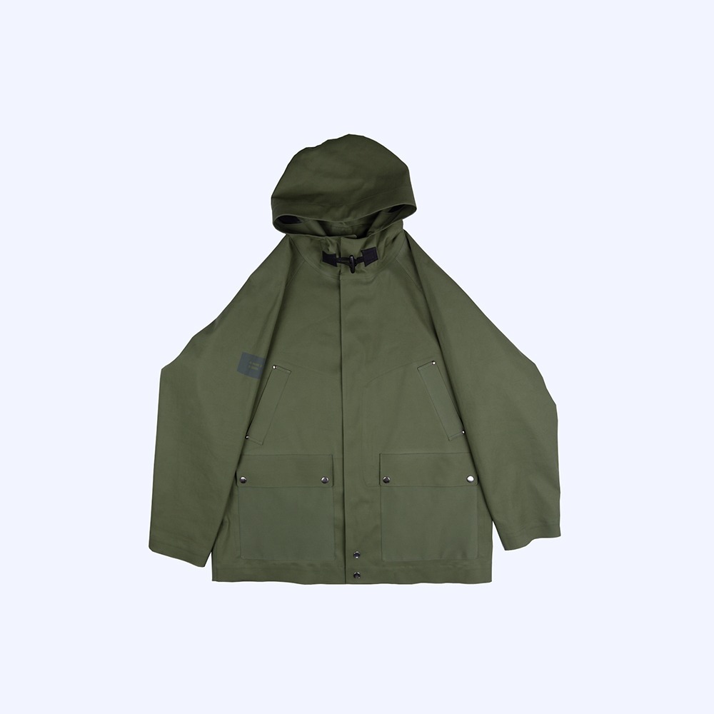 Front-View-Of-Green-Waterproof-Rain-Parka-By-Rainford-Apparel