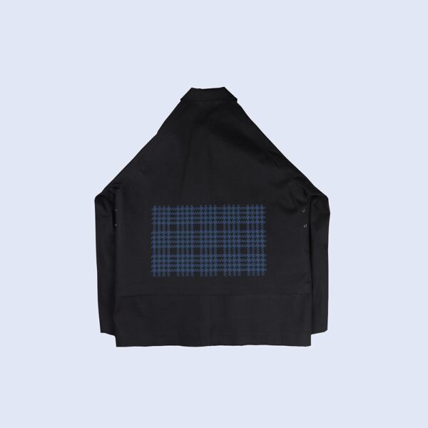 Back-View-Of-Waterproof-Houndstooth-Printed-Black-Rain-Jacket-By-Rainford-Apparel