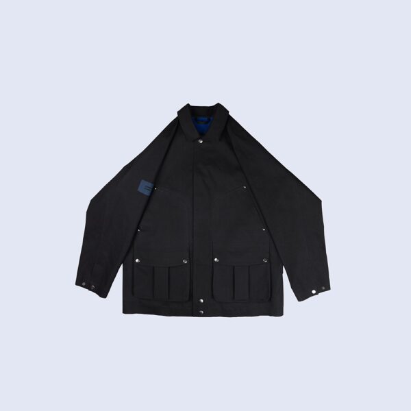 Front-View-Of-Waterproof-Houndstooth-Printed-Black-Rain-Jacket-By-Rainford-Apparel