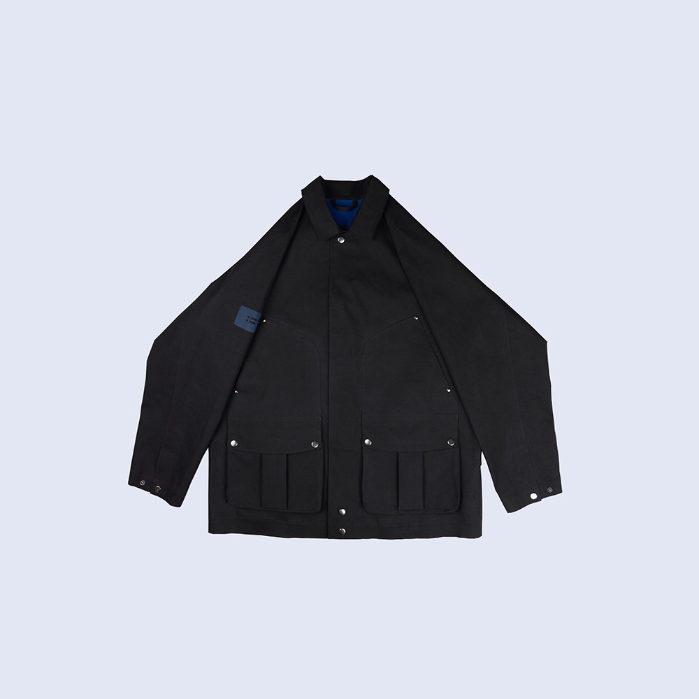 Front-View-Of-Waterproof-Houndstooth-Printed-Black-Rain-Jacket-By-Rainford-Apparel