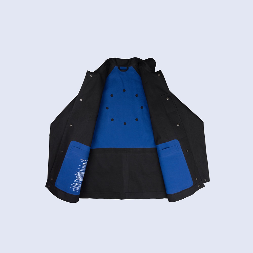 Inside-View-Of-Waterproof-Houndstooth-Printed-Black-Rain-Jacket-By-Rainford-Apparel