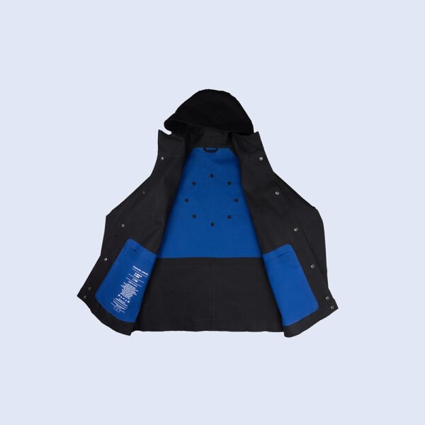 Inside-View-Of-Waterproof-Houndstooth-Printed-Black-Rain-Parka-By-Rainford-Apparel