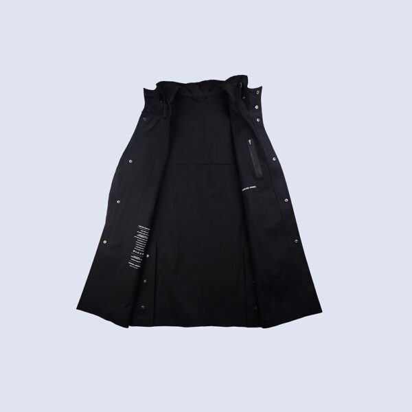 Inside-View-Of-Black-Waterproof-Weatherall-Long-Rain-Parka-By-Rainford-Apparel